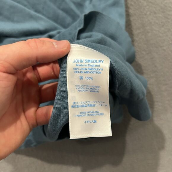 John Smedley Shirt Mens XL Blue England Knit Polo Preppy Sea Island Cotton - Picture 7 of 10
